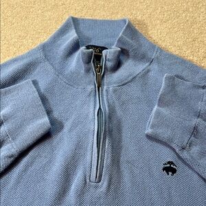 Brooks Brothers 346 Blue Textured Knit 1/4 Zip Sweater Mens XL Linen Cotton